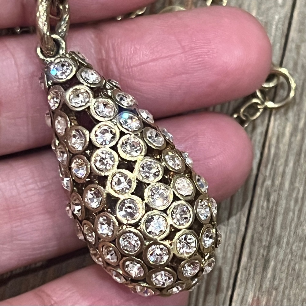 J.Crew Puffy Teardrop Pendant Chain Necklace Long Gold Charm Jcrew Crystal